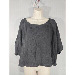 Aerie Cropped Waffle Knit Top Size XXL Oversized grey shirt boho Lagenlook BJ
